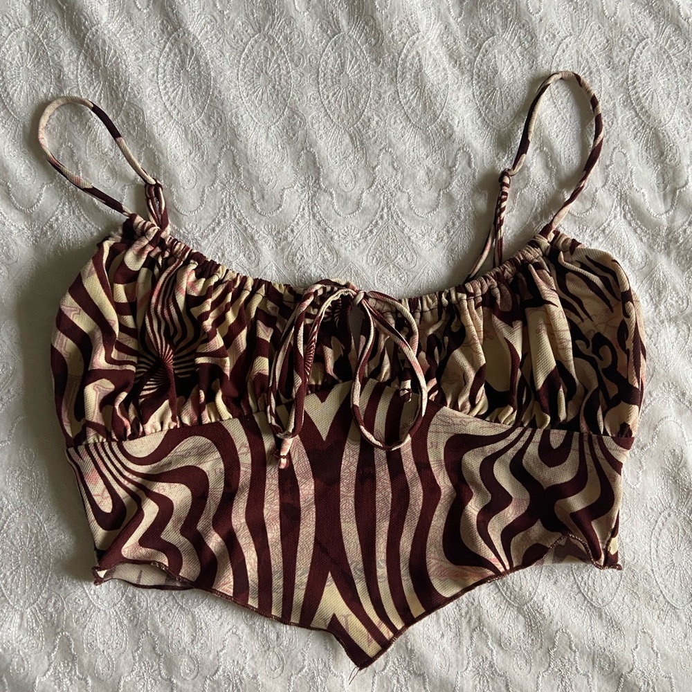 Urban Outfitters Brown and Cream Ruched Tie Front Camisole